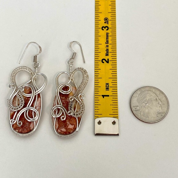 Handmade Brecciated Jasper Wire Wrapped Large Oval Earrings - Picture 4 of 5